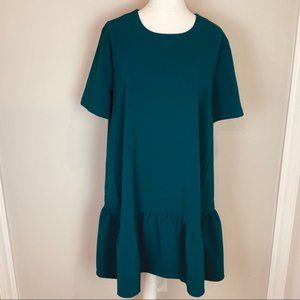 LOFT Flippy Swing Dress w/ Ruffle Hem [Teal]